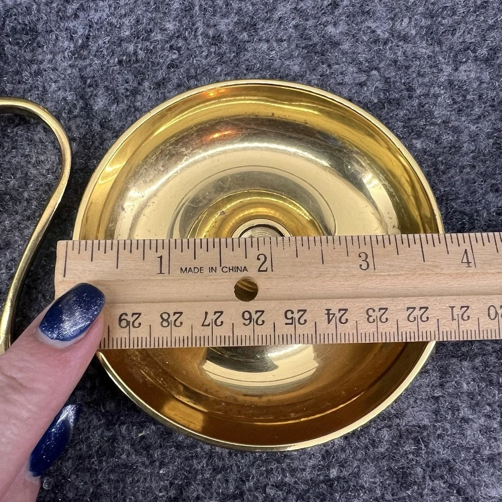 Vintage Brass Chamberstick Candle Holder w/ Finger Loop Handle Drip Tray  4.5